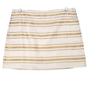NEW j.crew Women's Skirt Sz 12 White Gold Metallic Stripe Pockets Office Dressy